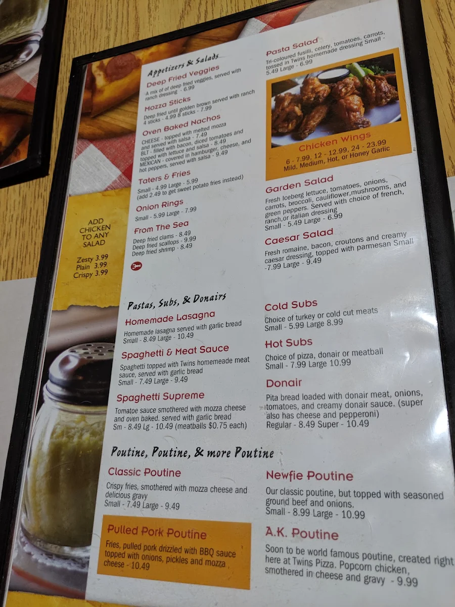 Menu, Twins Pizza/Kaboodles