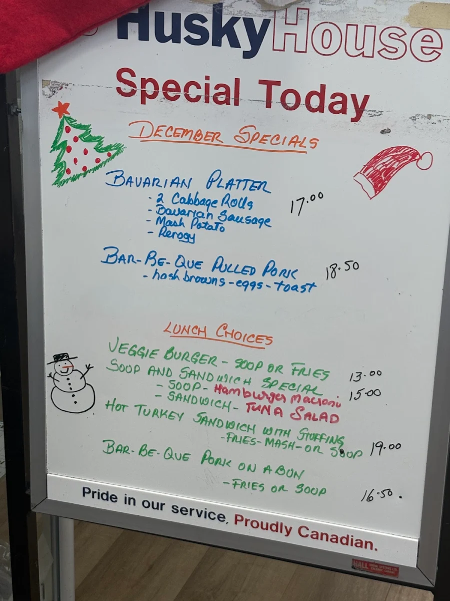 Menu, Chilliwack Husky House Restaurant