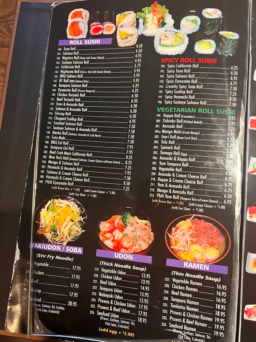 Menu, Osaka Sushi