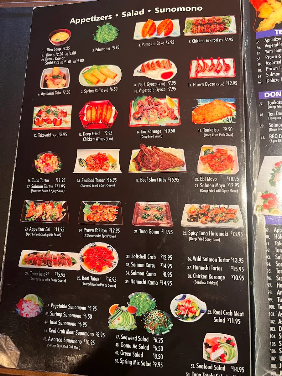 Menu, Osaka Sushi