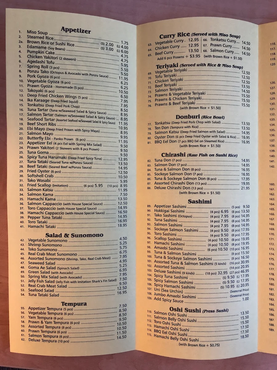 Menu, Osaka Sushi