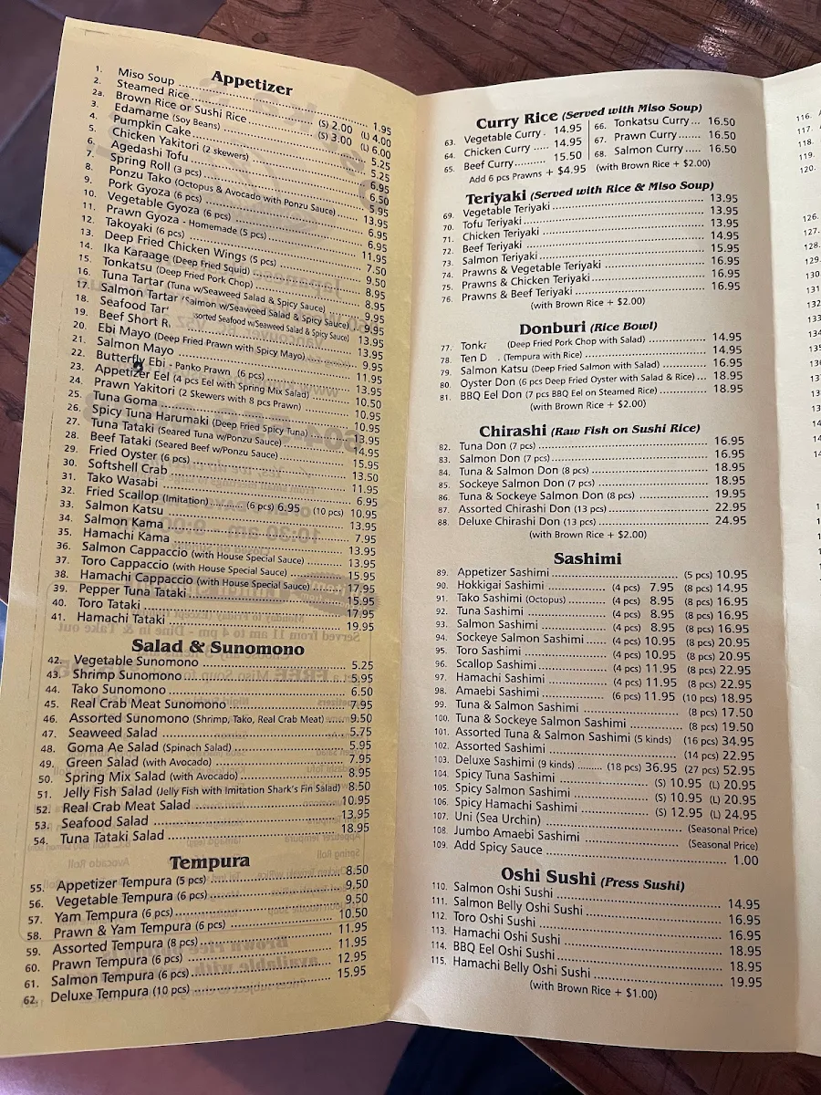 Menu, Osaka Sushi