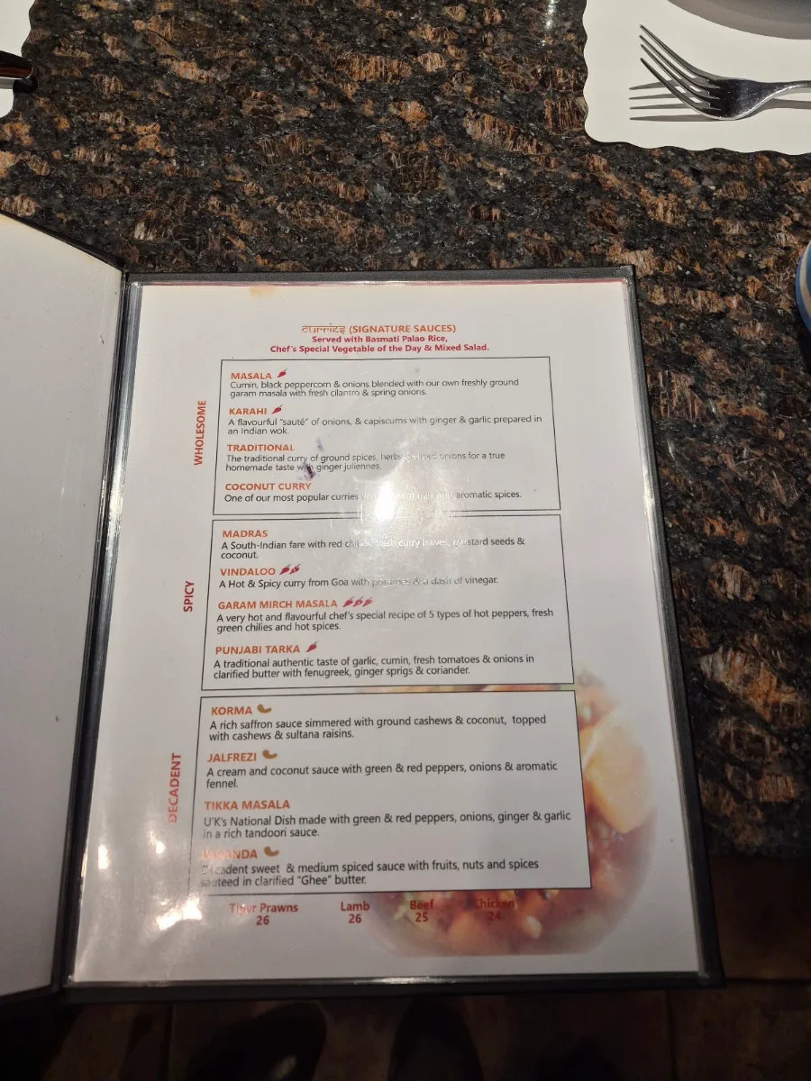 Menu, India Village Ancaster