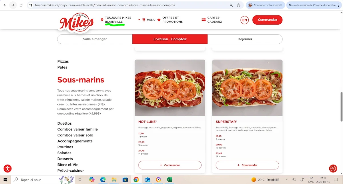 Menu, Toujours Mikes