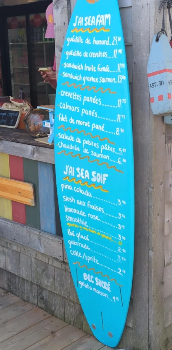 Menu, Sea Shack au bord du lac
