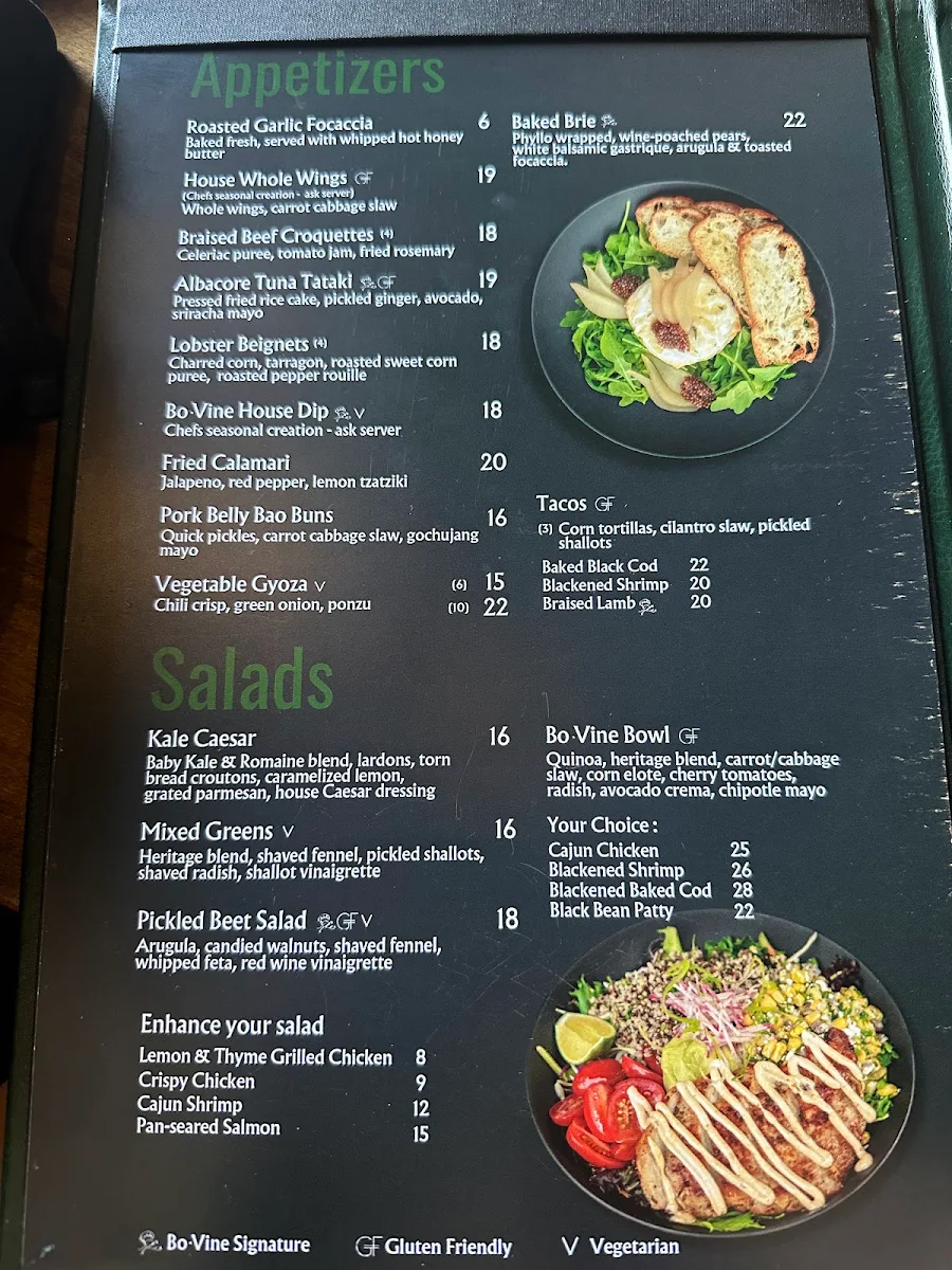 Menu, Bo.Vine Burgers & Bar
