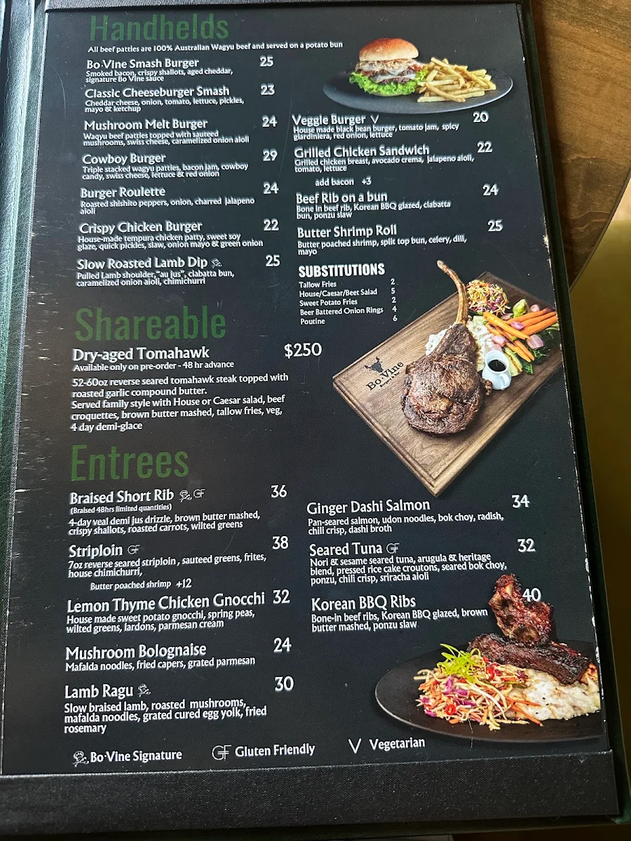 Menu, Bo.Vine Burgers & Bar