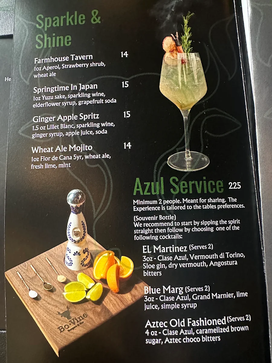 Menu, Bo.Vine Burgers & Bar