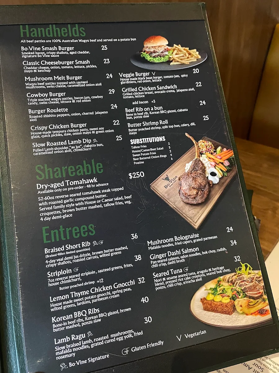 Menu, Bo.Vine Burgers & Bar