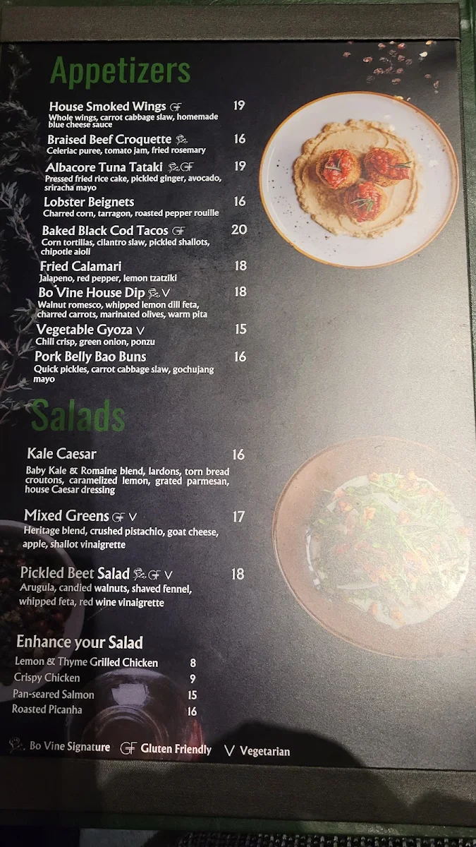Menu, Bo.Vine Burgers & Bar