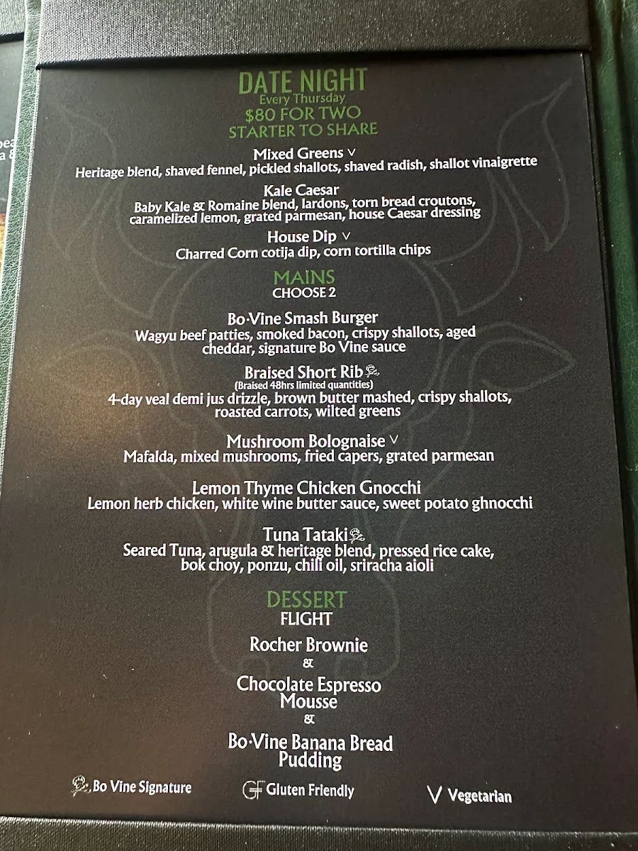 Menu, Bo.Vine Burgers & Bar
