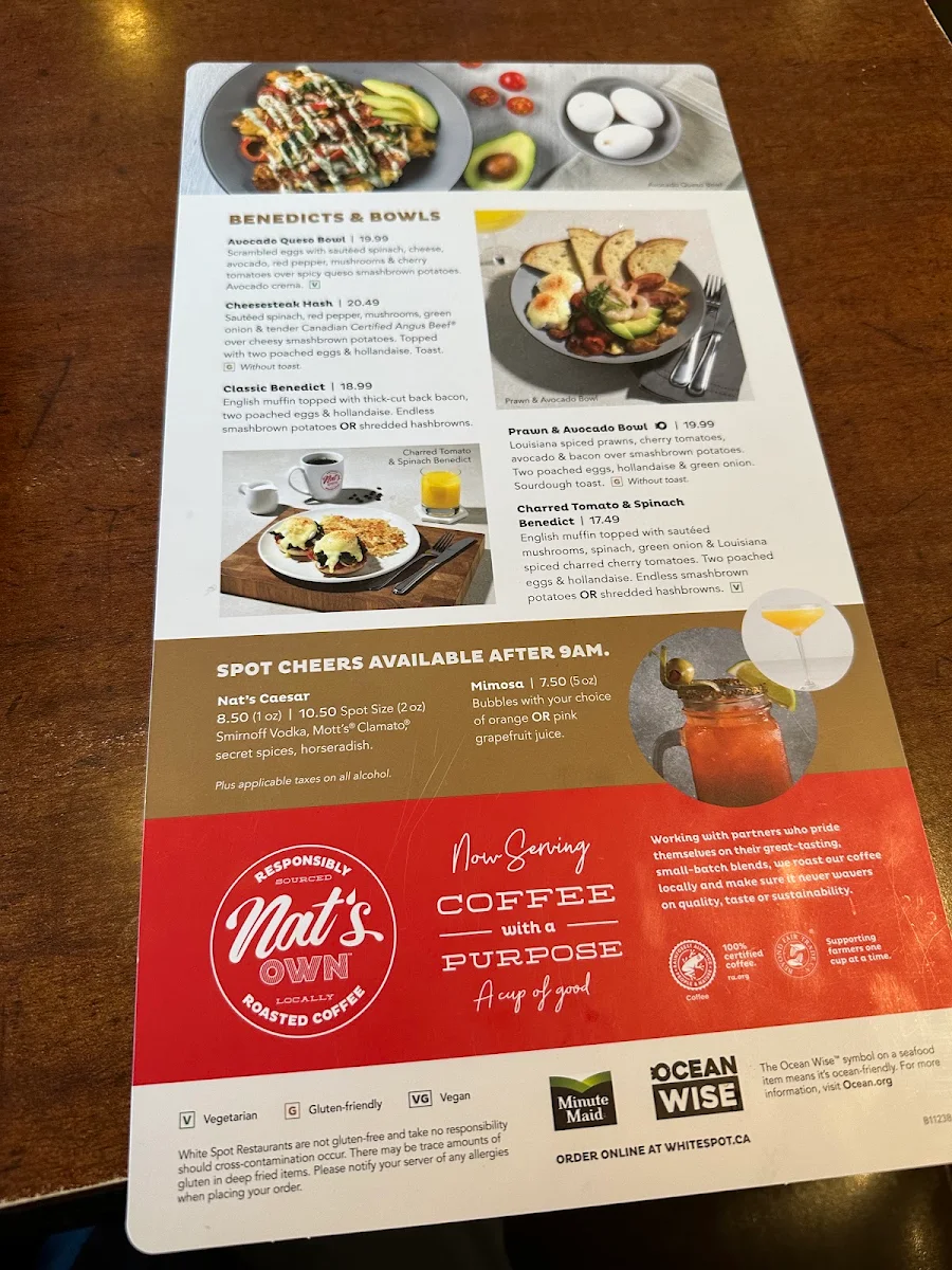 Menu, White Spot Terrace