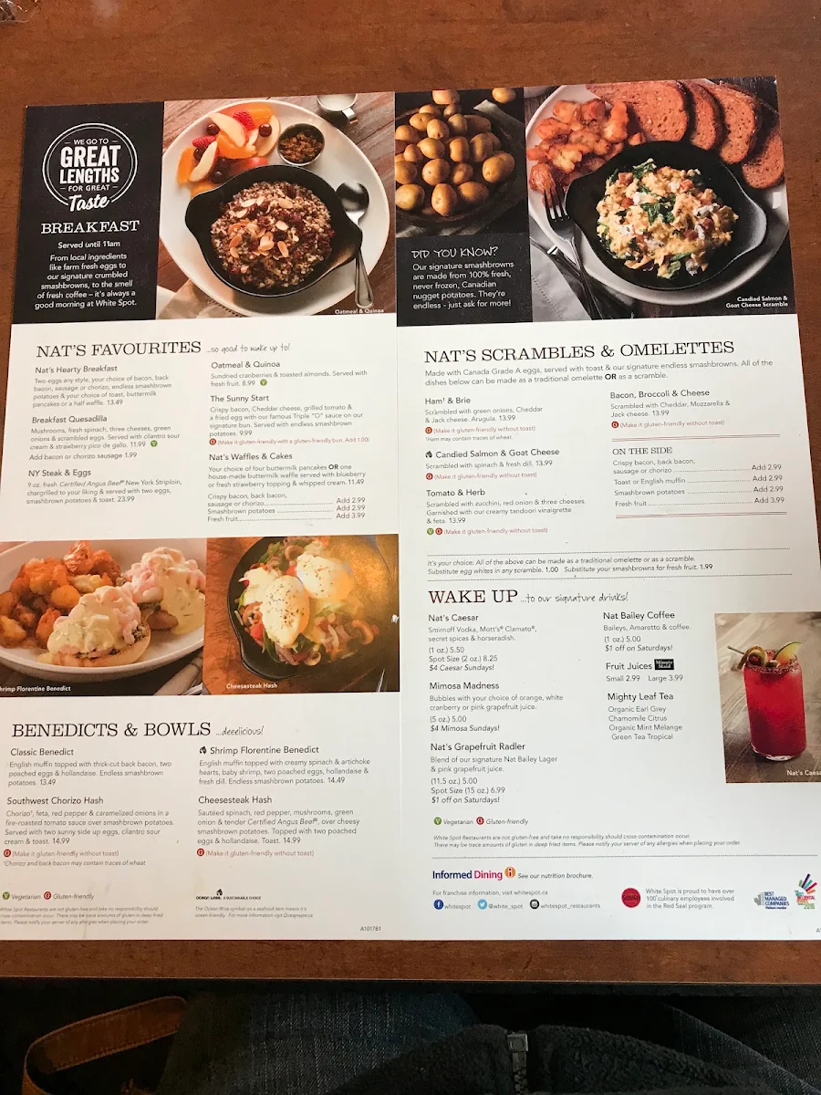 Menu, White Spot Terrace