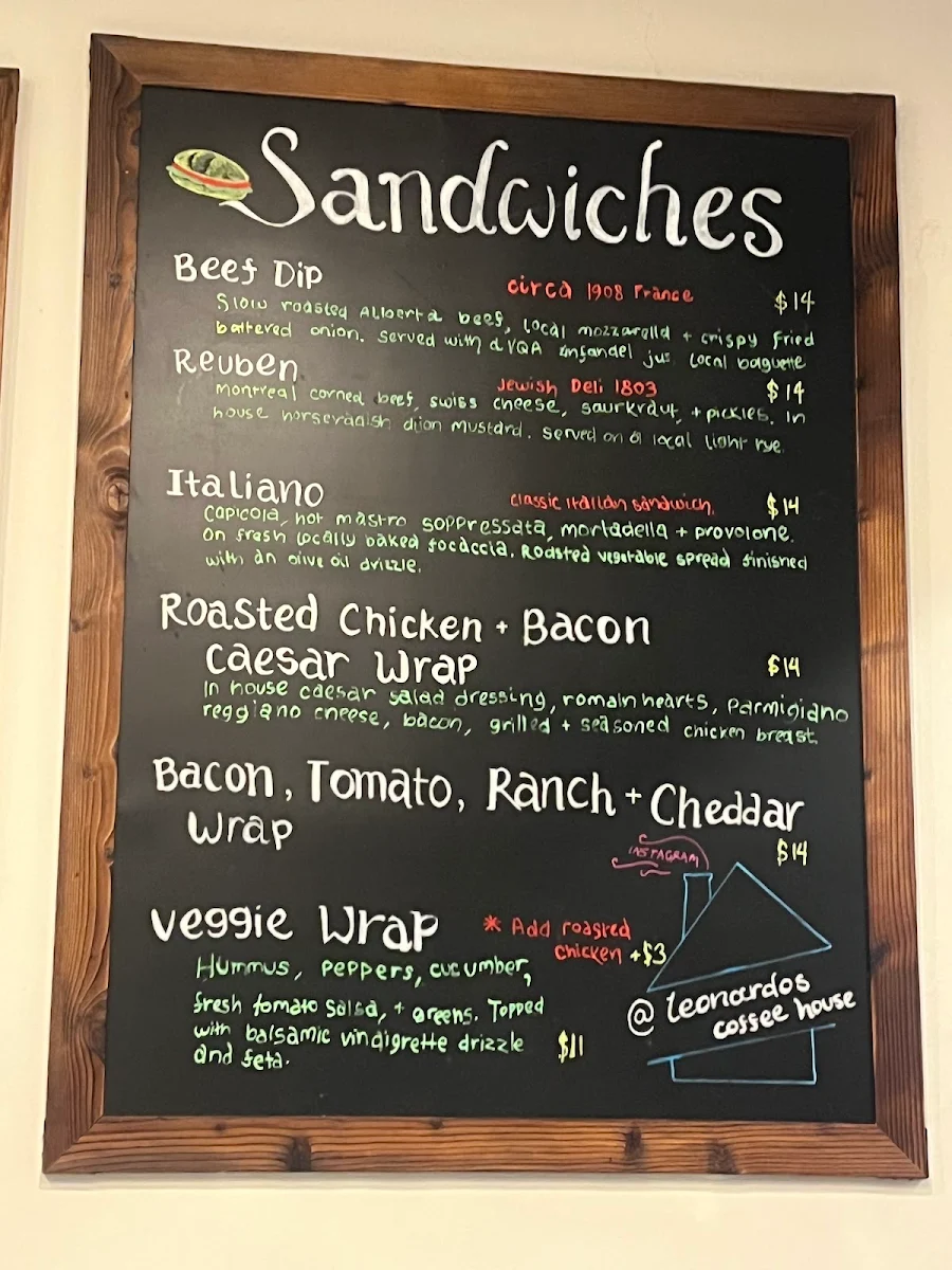 Menu, Leonardo’s Coffee and Sandwich House