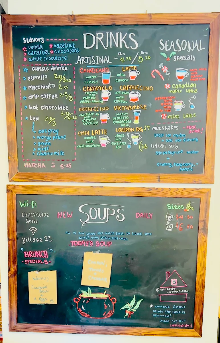 Menu, Leonardo’s Coffee and Sandwich House