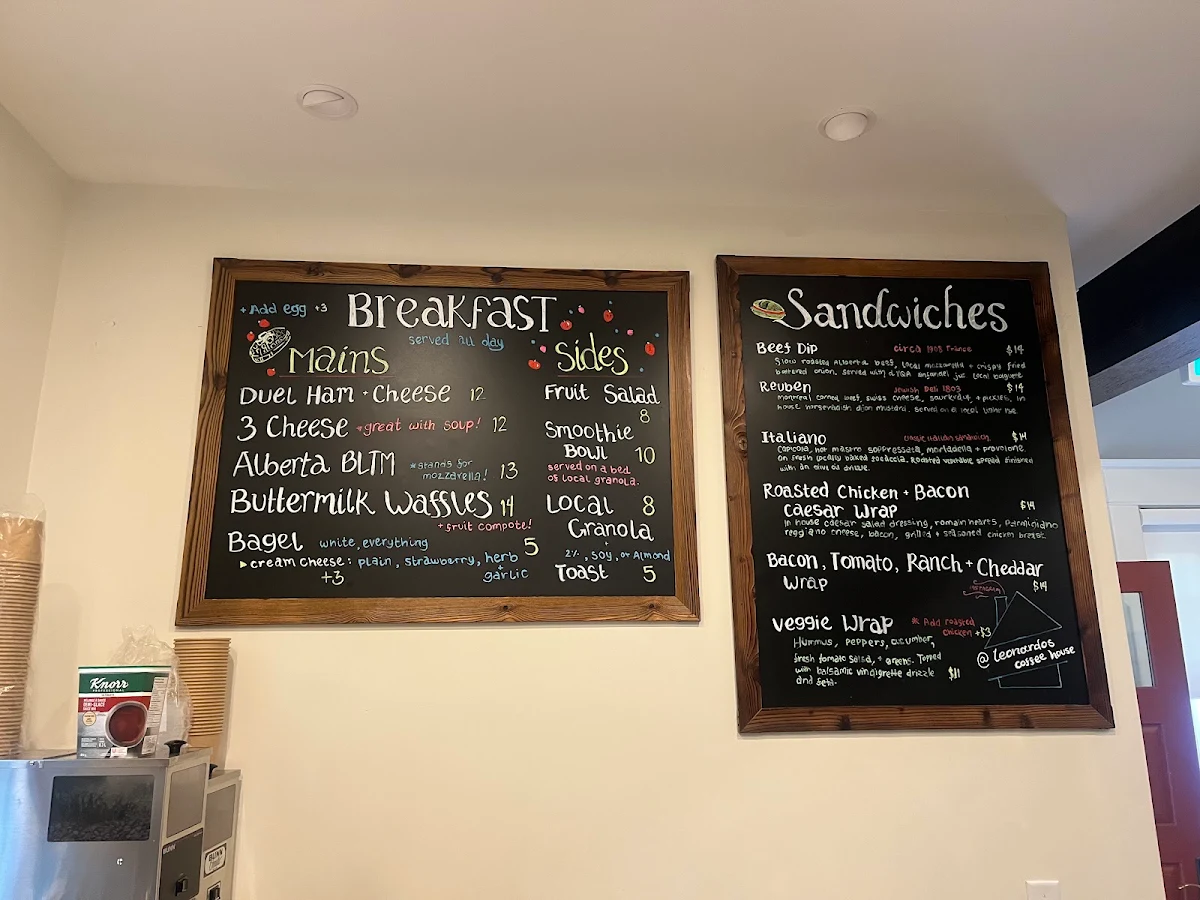 Menu, Leonardo’s Coffee and Sandwich House