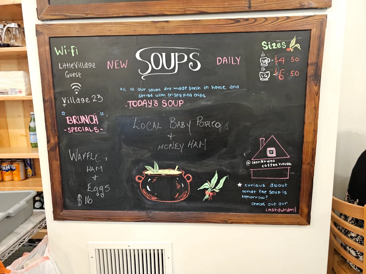 Menu, Leonardo’s Coffee and Sandwich House