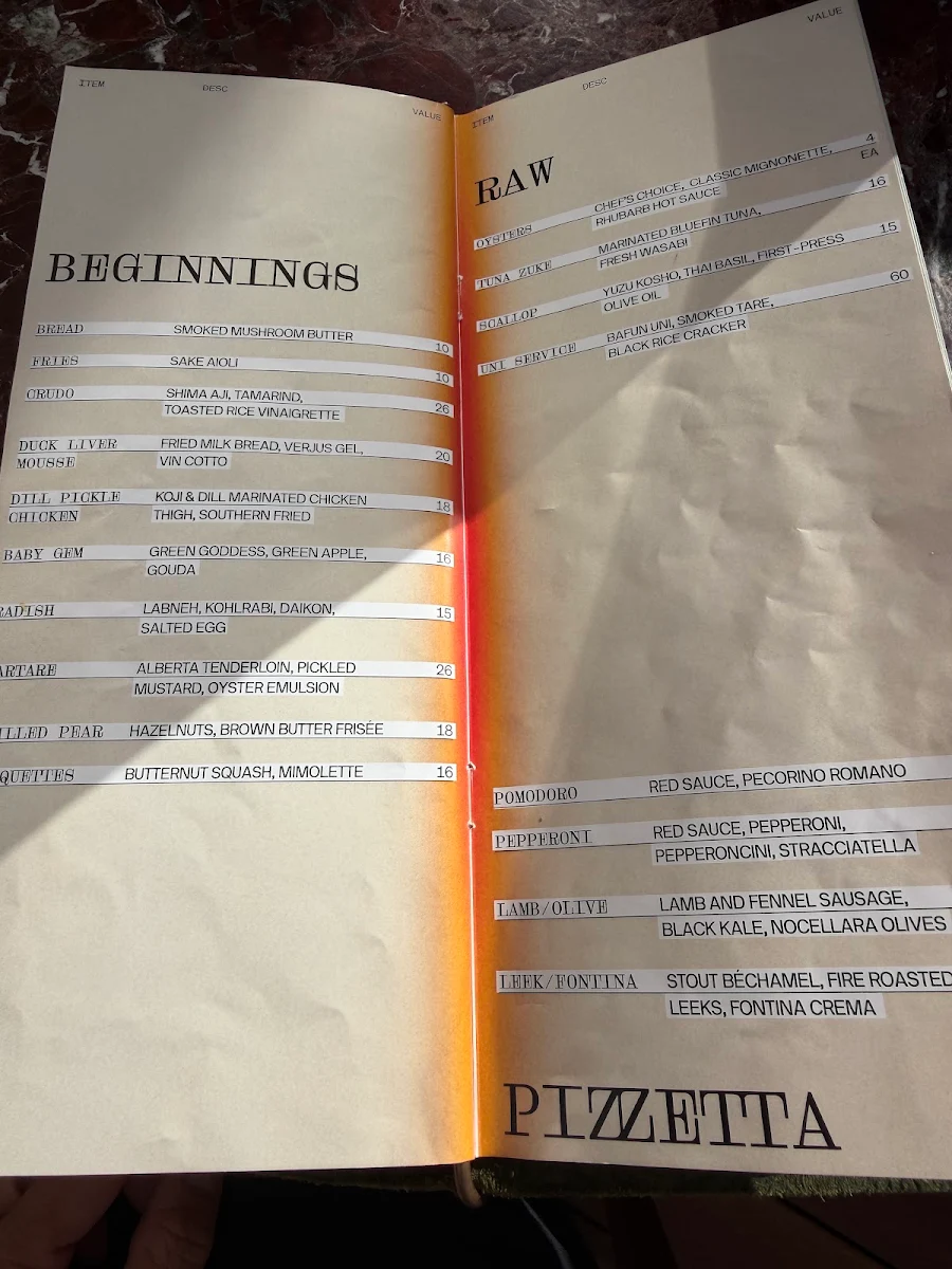 Menu, Stable Palms Club