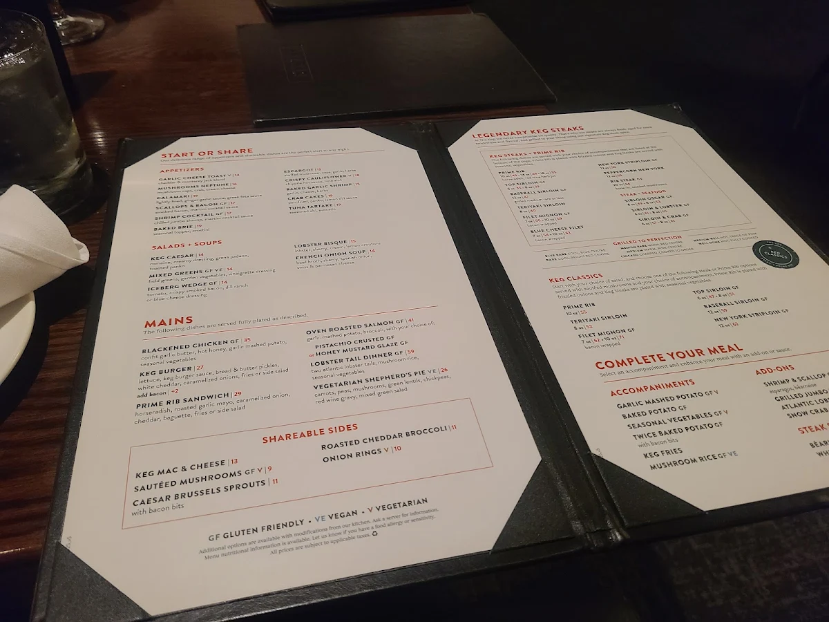 Menu, The Keg Steakhouse + Bar - Dartmouth Crossing
