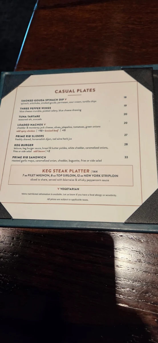 Menu, The Keg Steakhouse + Bar - Dartmouth Crossing