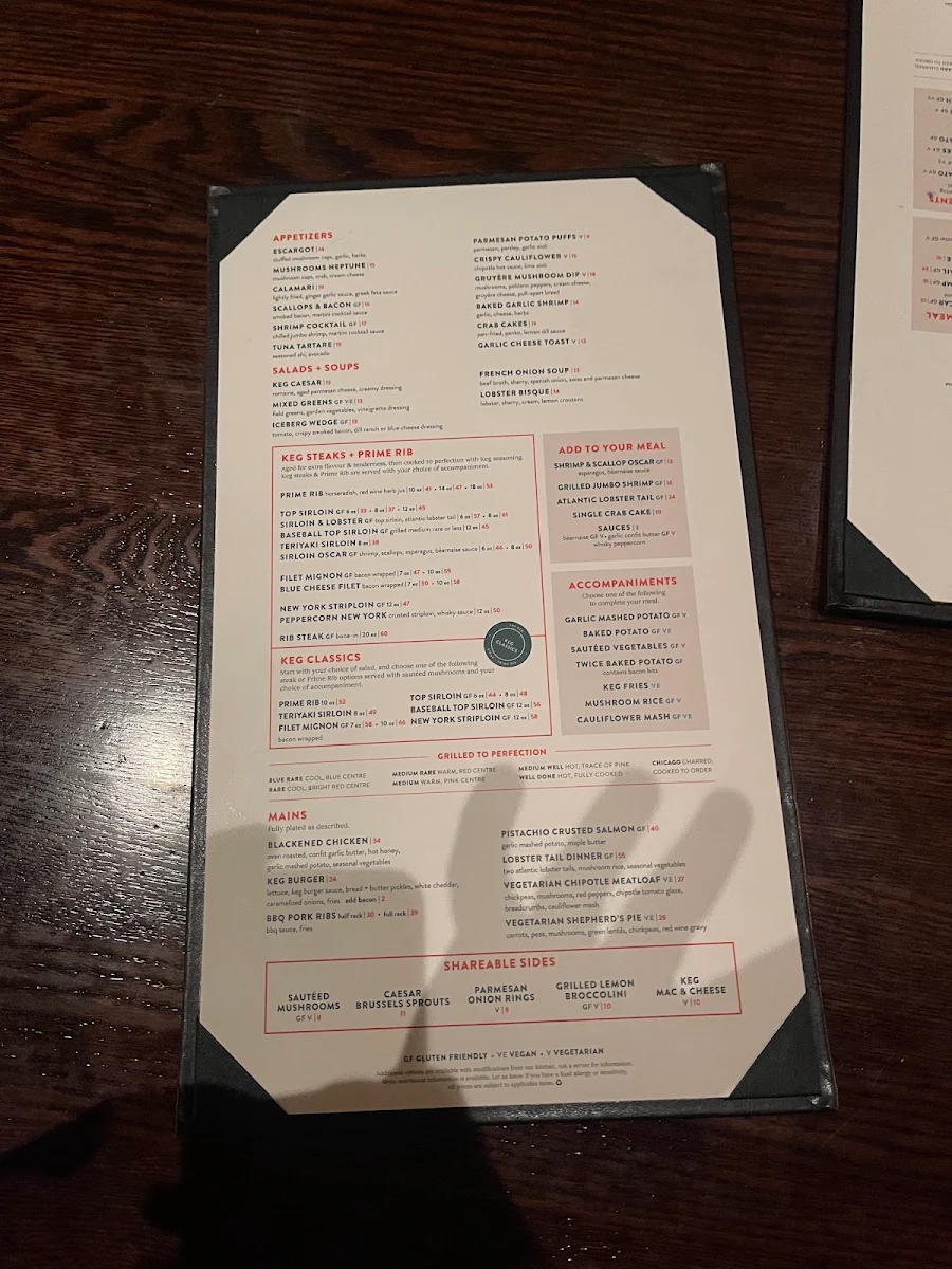Menu, The Keg Steakhouse + Bar - Dartmouth Crossing