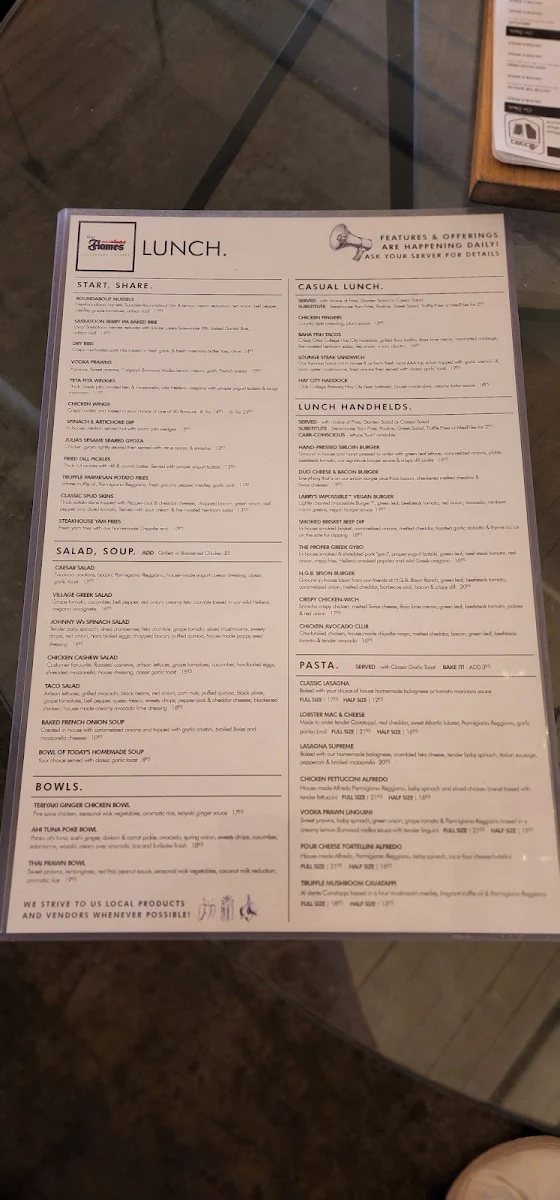 Menu, Our Flames Restaurant & Lounge