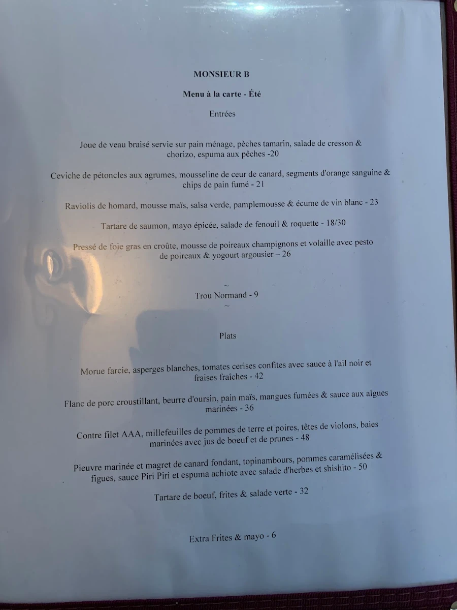Menu, Monsieur B