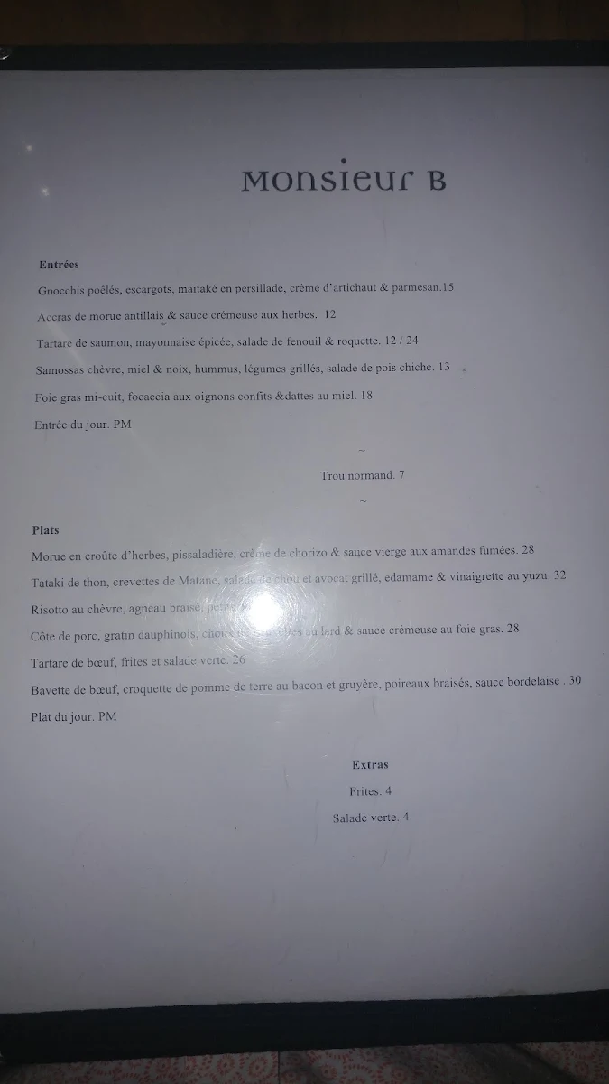 Menu, Monsieur B
