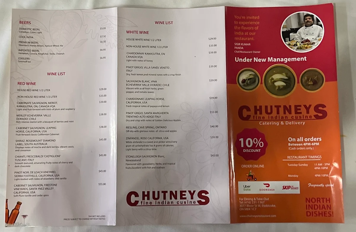Menu, Chutneys