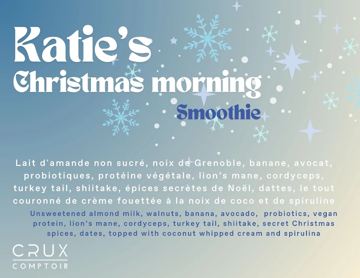 Menu, Crux Comptoir Griffintown - Coffee - juice bar - smoothies - açaì