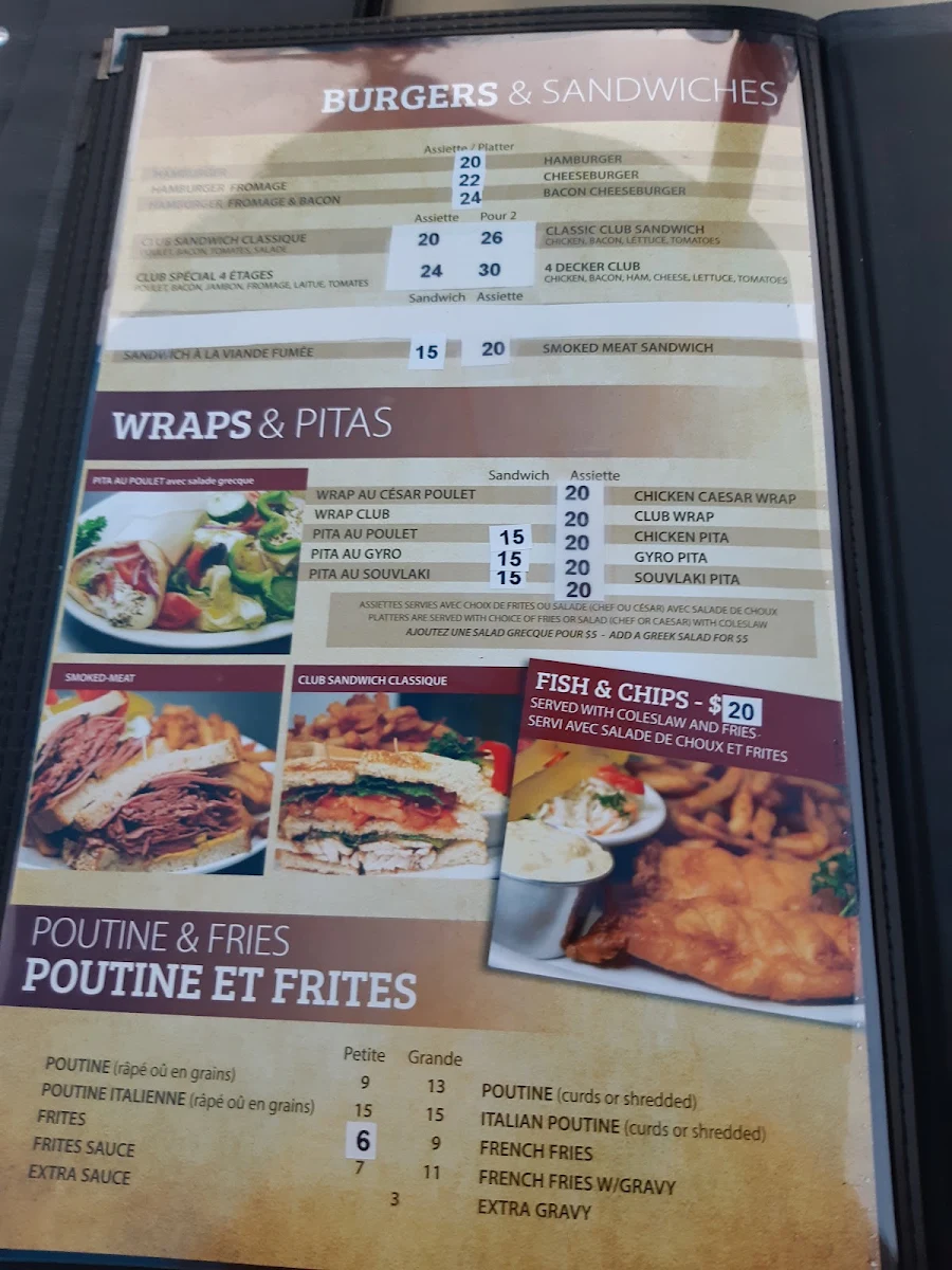 Menu, L'Escale Restaurant