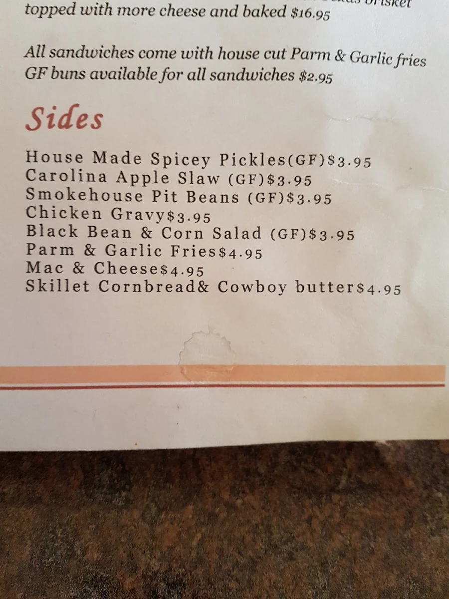 Menu, Smokehouse BBQ