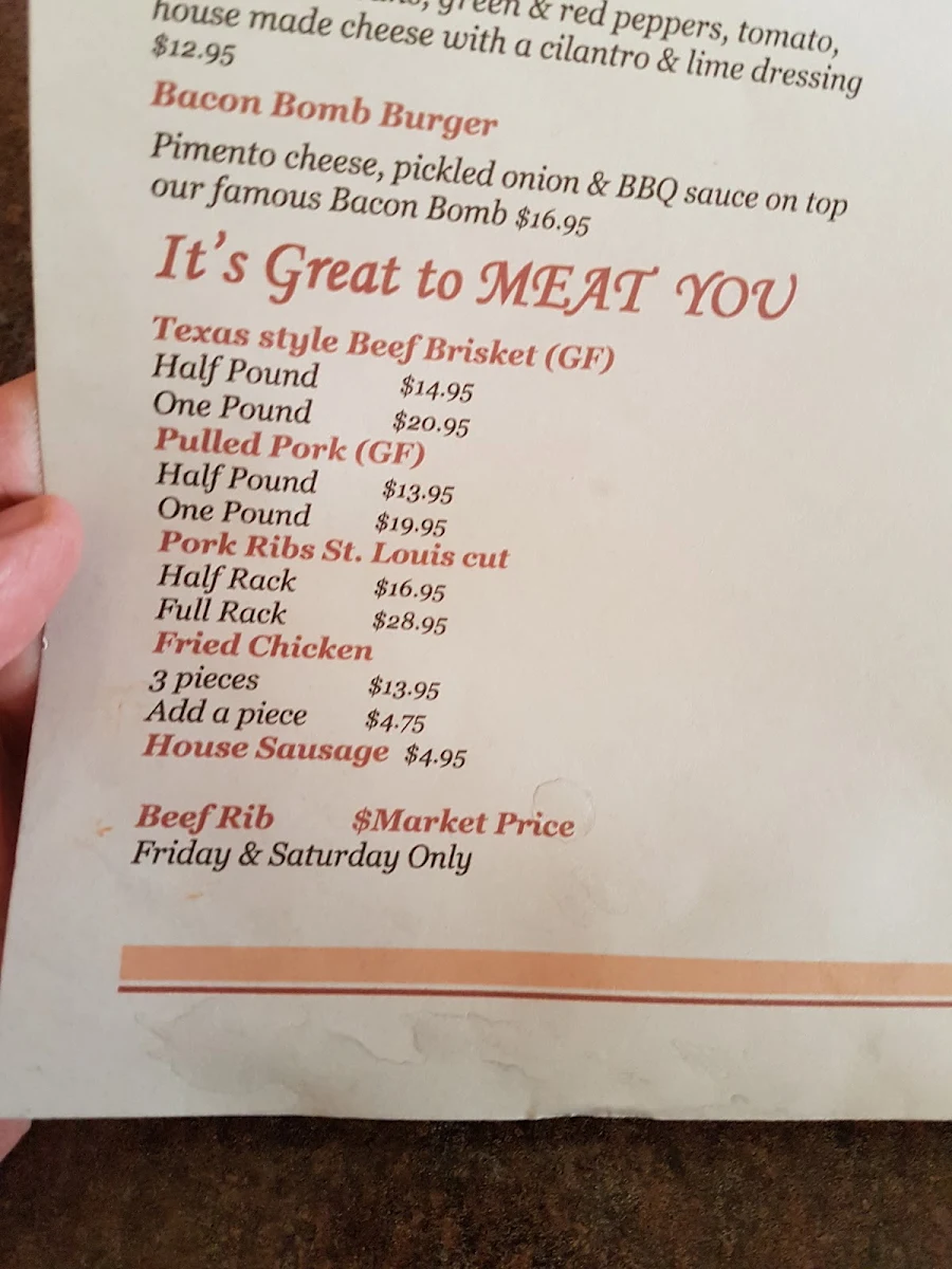 Menu, Smokehouse BBQ