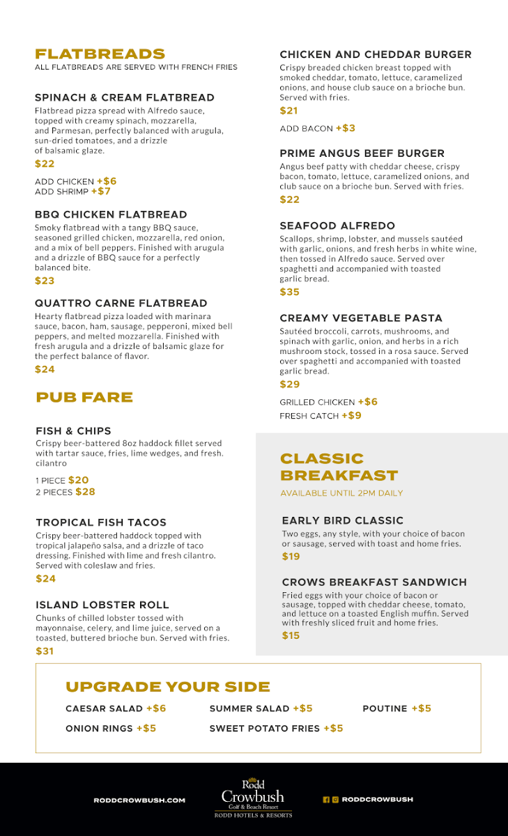 Menu, The Crow's Nest Lounge