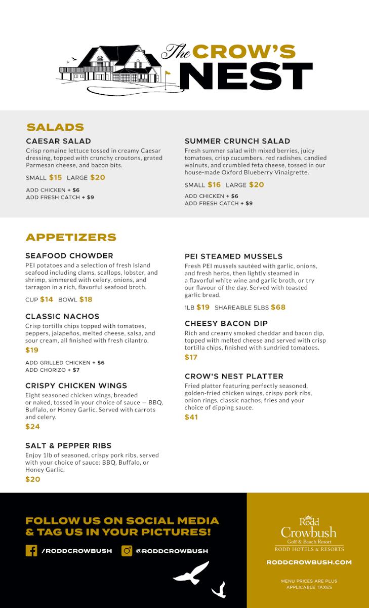Menu, The Crow's Nest Lounge