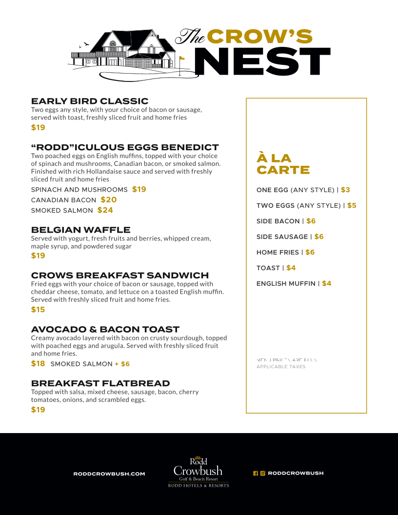 Menu, The Crow's Nest Lounge