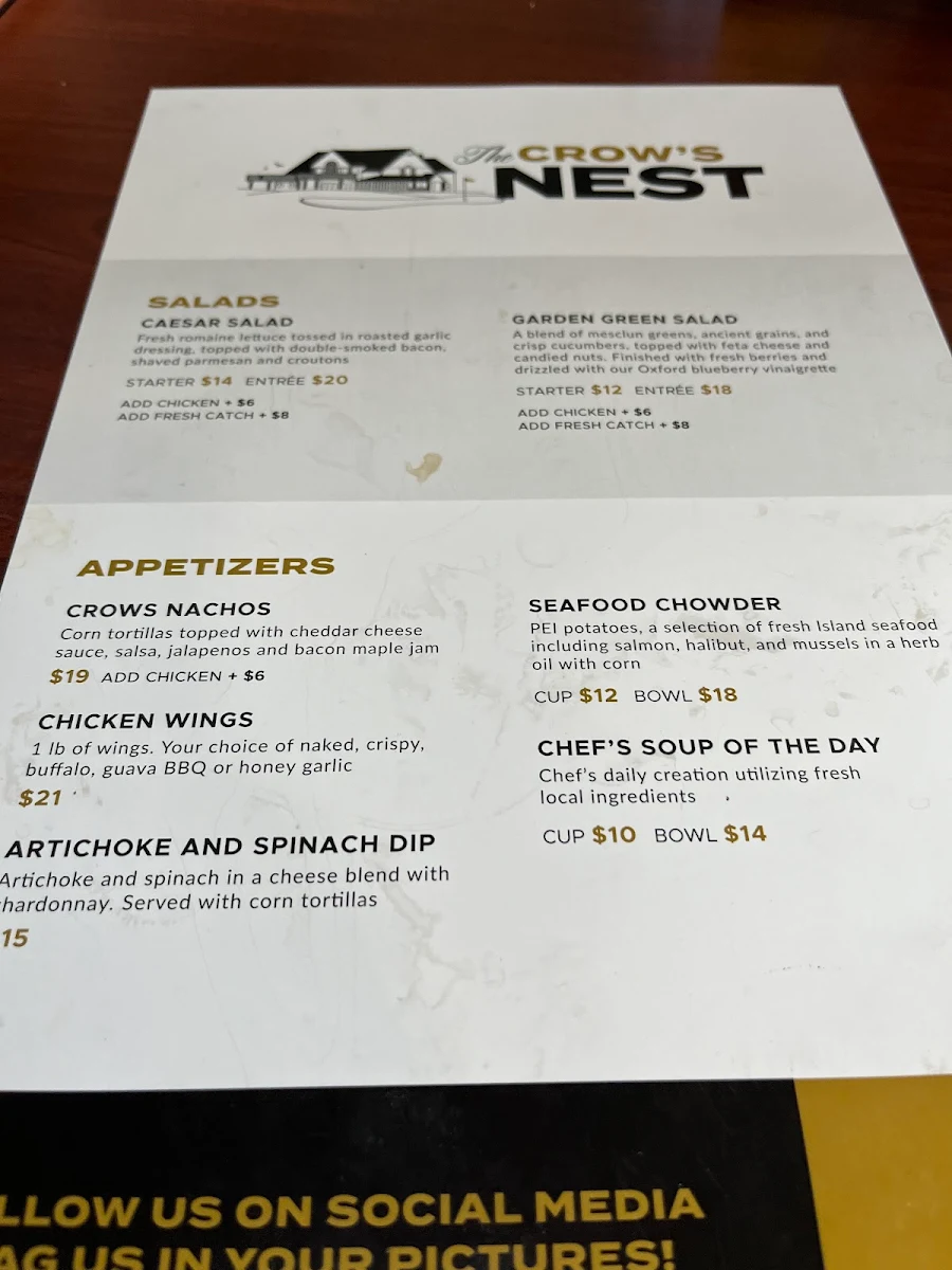 Menu, The Crow's Nest Lounge