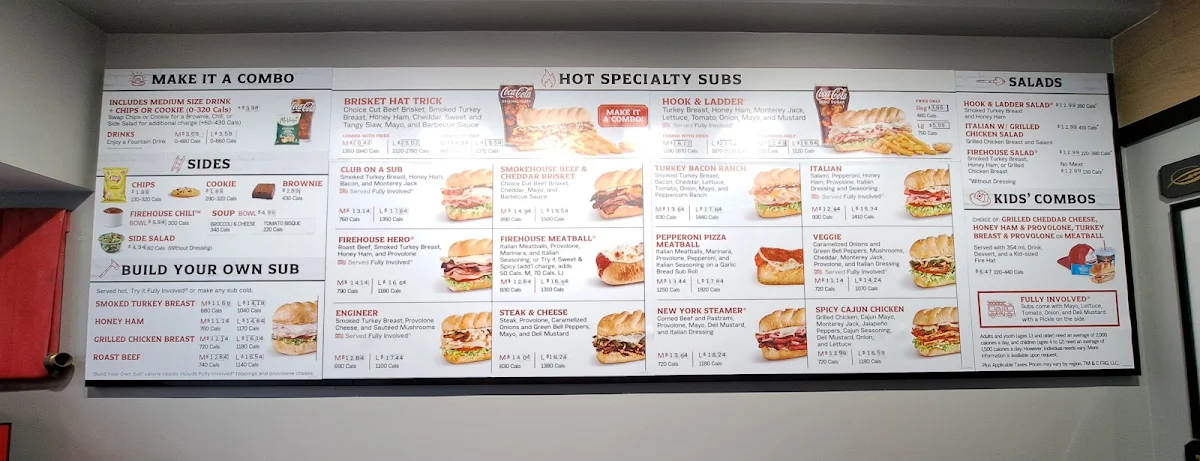 Menu, Firehouse Subs Toronto Danforth