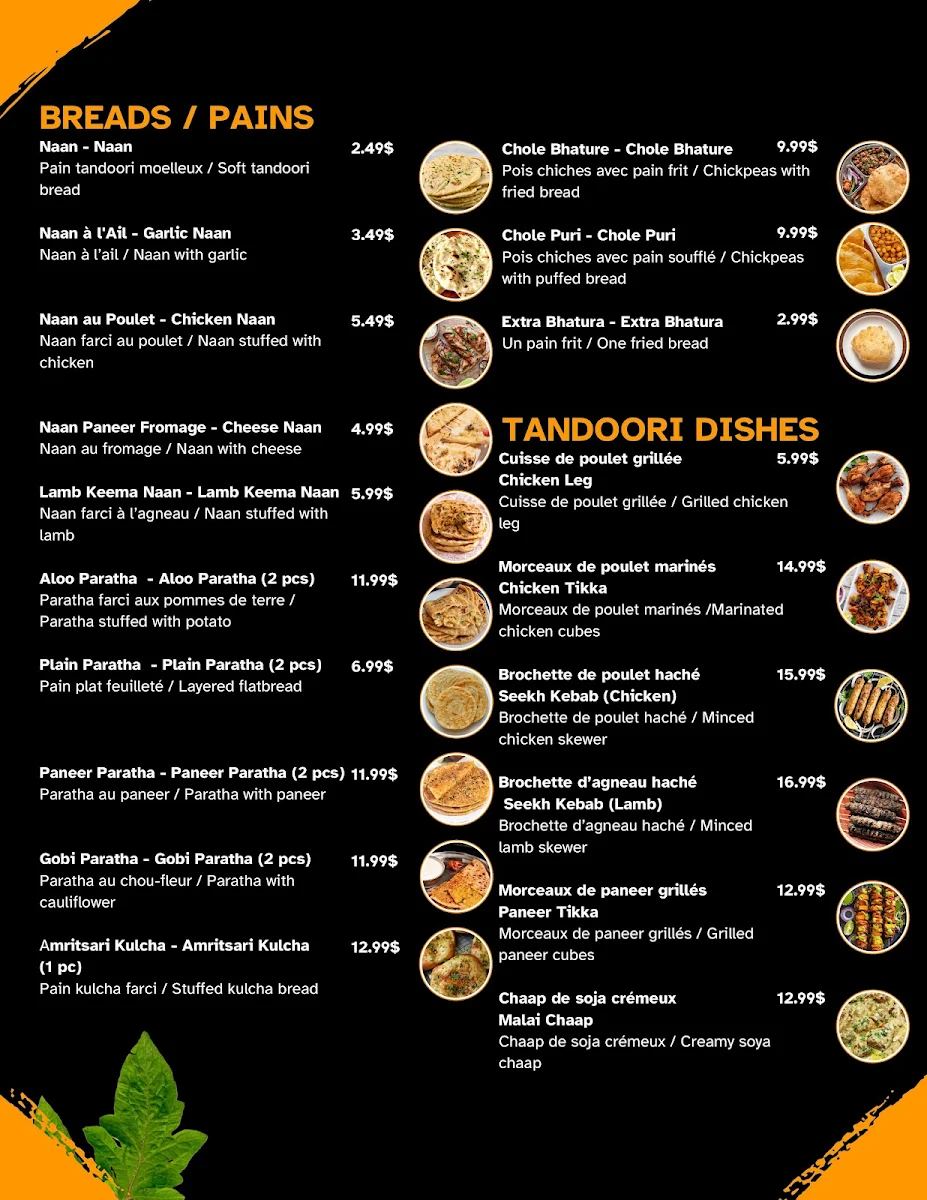 Menu, Meet Cuisine Indienne