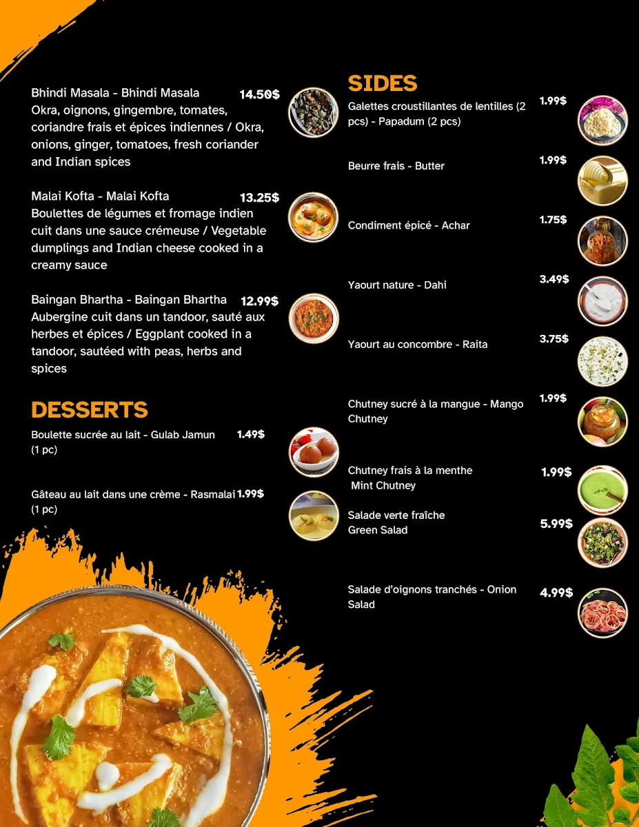 Menu, Meet Cuisine Indienne