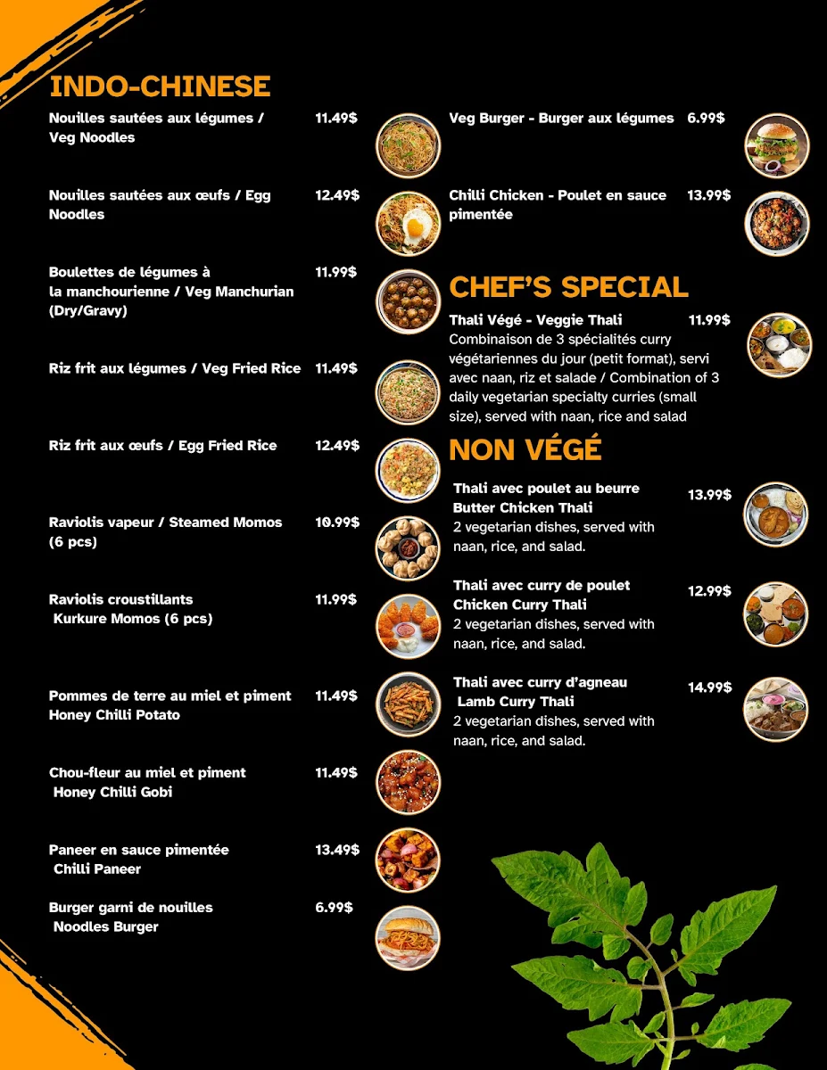 Menu, Meet Cuisine Indienne