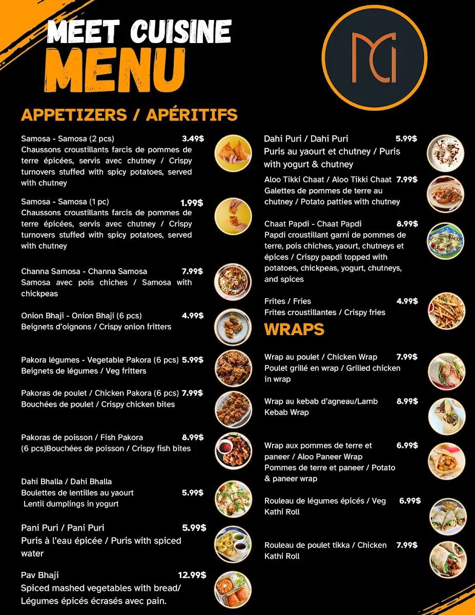 Menu, Meet Cuisine Indienne