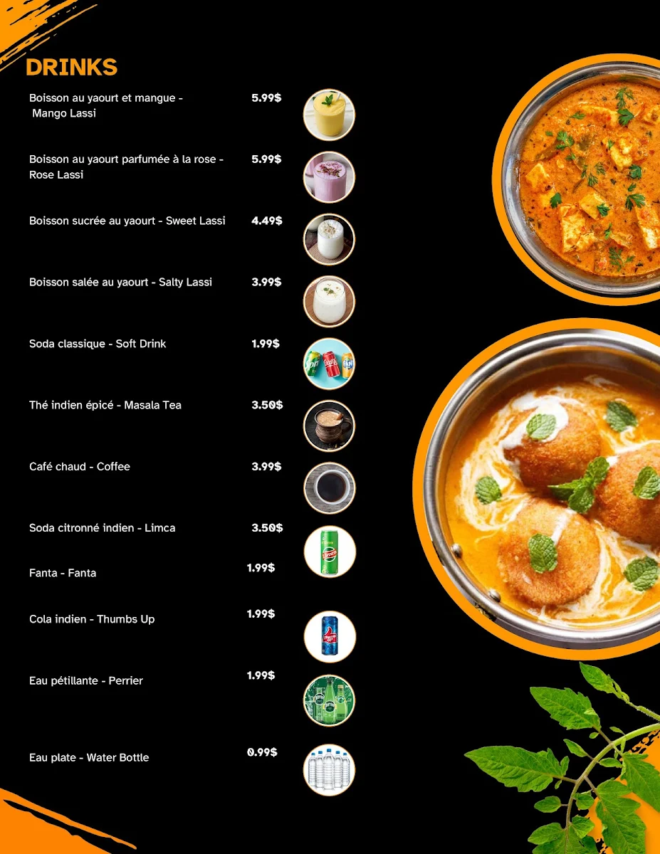 Menu, Meet Cuisine Indienne