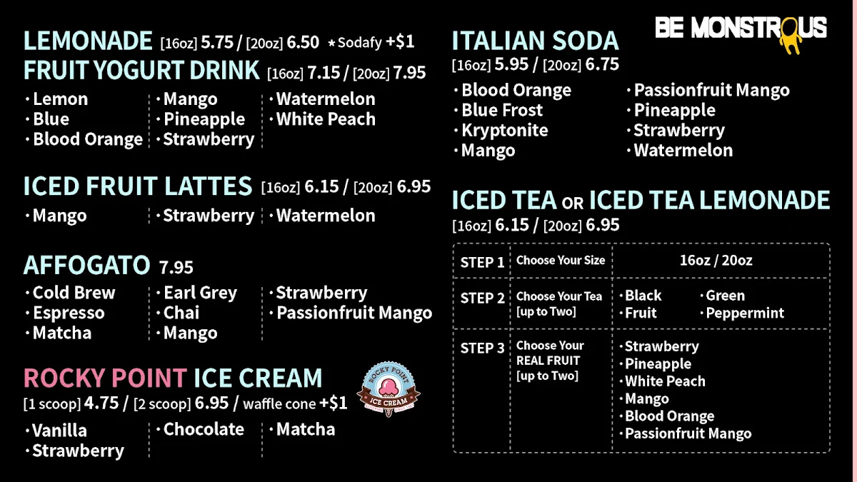 Menu, Coffee Monster