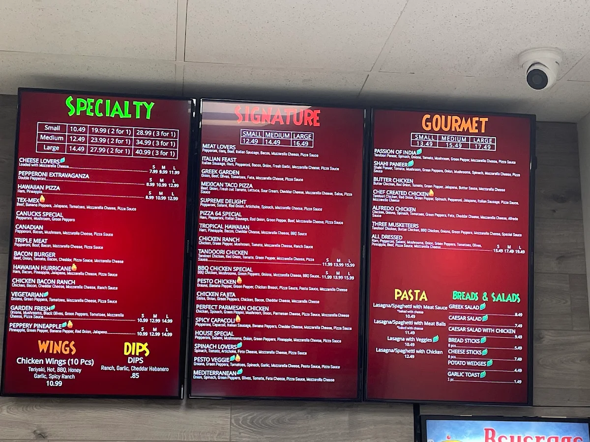 Menu, Pizza 64 Langley