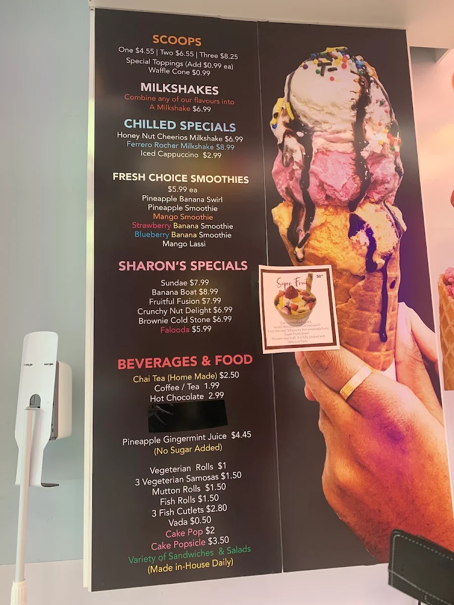 Menu, Sharon's Ice Cream