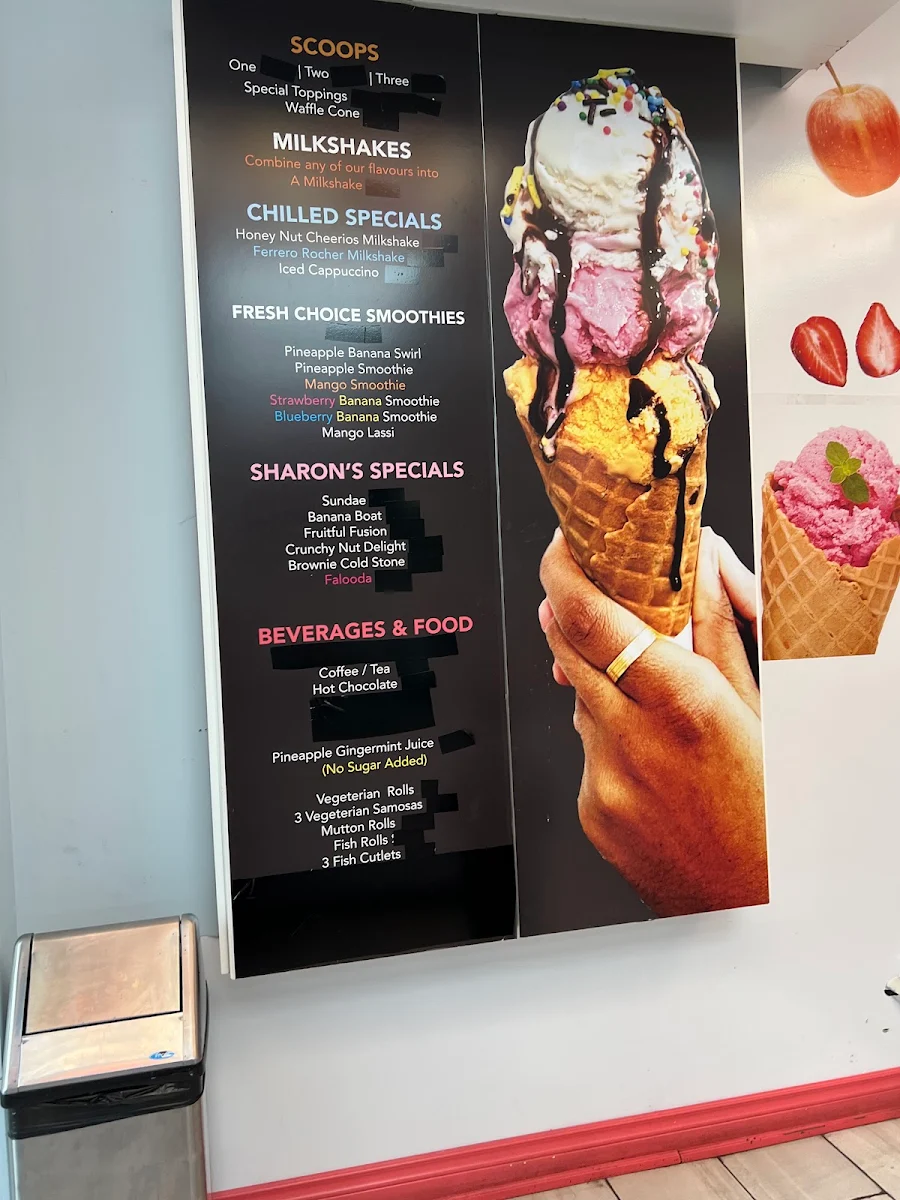Menu, Sharon's Ice Cream