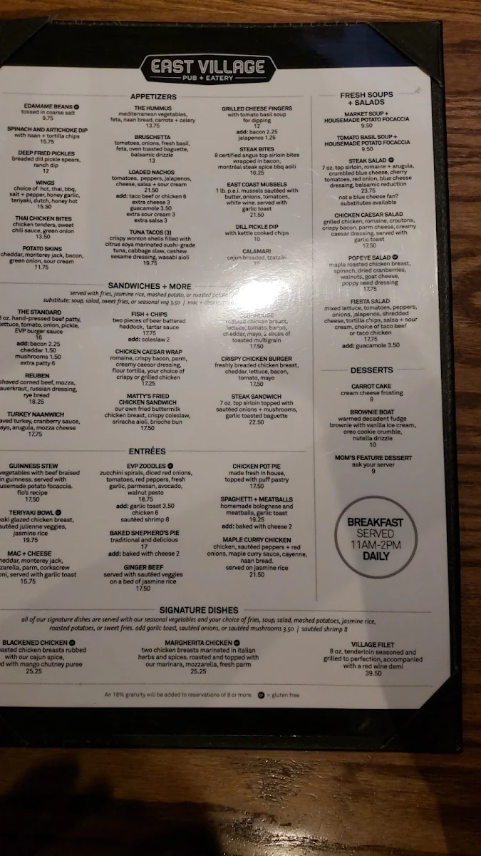 Menu, East Village Pub & Eatery