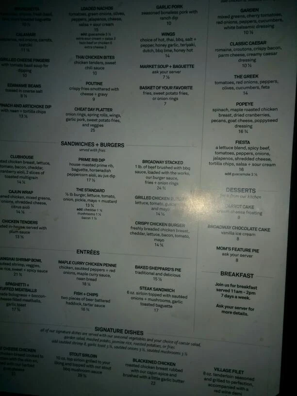 Menu, East Village Pub & Eatery