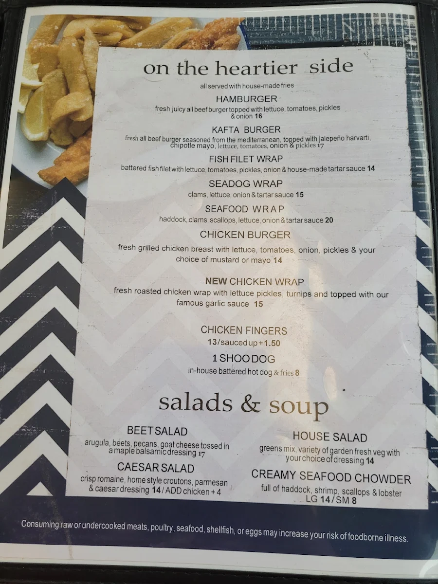 Menu, Willman's Fish & Chips